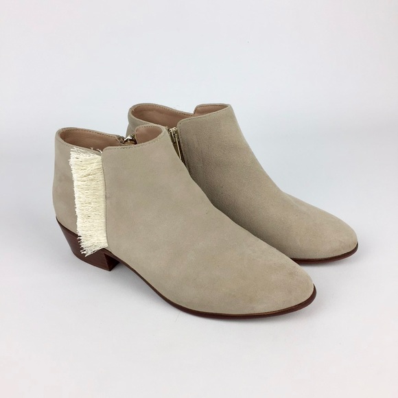 Anthropologie Tan Suede Fringe Ankle Booties 7 - Picture 1 of 16